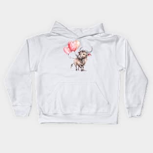 Valentine Wildebeest Holding Heart Shaped Balloons Kids Hoodie